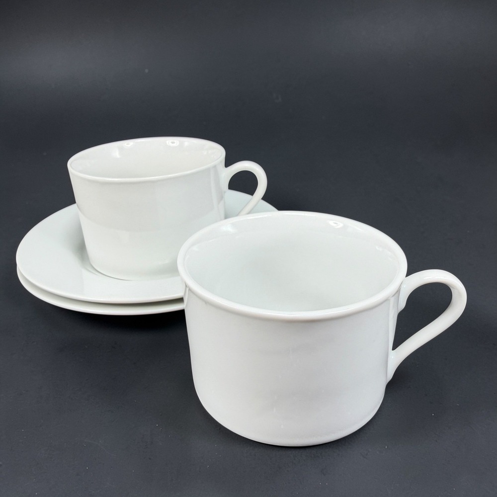 The Palm Restaurant White Ceramic Coffee Cup and Saucer Set of 2 Restaurant Ware